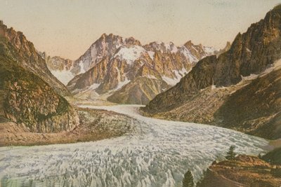 Dağların ve buzulun doğal manzarası. 1913 yılında gönderilen kartpostal. by French Photographer