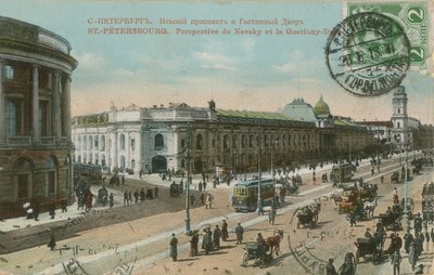 St Petersburg - Nevsky Prospect ve Gostiny Dvor alışveriş merkezi. 1913 yılında gönderilen Fransız kartpostal. by French Photographer