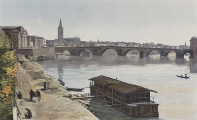 Toulouse, Pont-Neuf ve Eglise ND, de la Dalbade, Garonne kıyısında çekilmiş, mansap görünümü by French Photographer