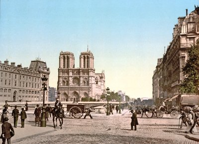 Notre Dame Batı Cephesi ve Pont St. Michel, Paris, pub. yaklaşık 1900 by French Photographer