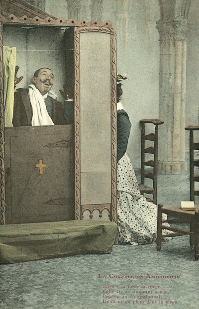 Kadın ve günah çıkaran kişi (renkli fotoğraf) by French Photographer
