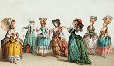 18. yüzyıl Fransız bayan modası ve saç stili by French School