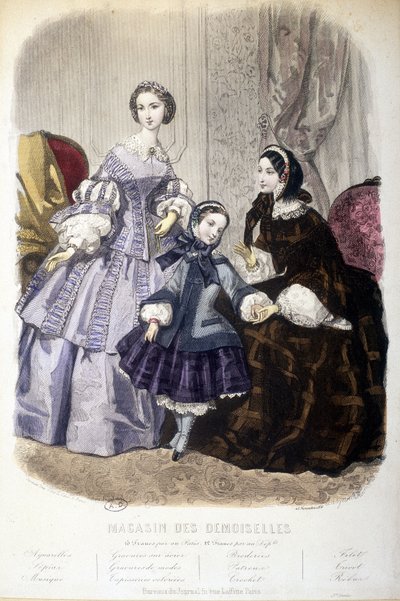 2 kadın ve bir kız: Moda - “” Magasin des damoiselles”” içinde. SD. 1850 dolaylarında. by French School