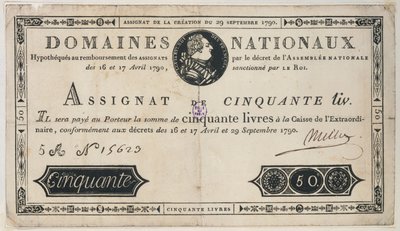 50 liralık banknot, 29 Ekim 1790 by French School