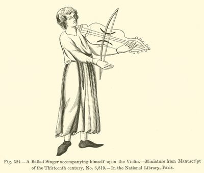 Keman üzerinde kendisine eşlik eden bir Ballad Şarkıcısı (gravür) by French School
