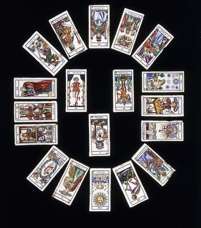 Marsilya Tarot kartları destesi ile dekore edilmiş bir Fransız taş karo paneli, 20. yüzyıl by French School