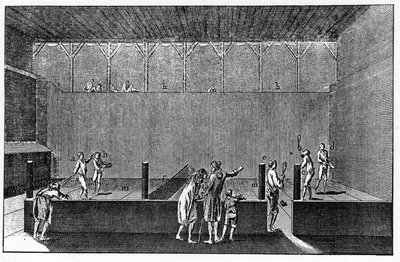 Diderot ve Alembert ansiklopedisinden bir baskıya dayanan Louis XIV saltanatı altındaki bir Jeu de Paume by French School