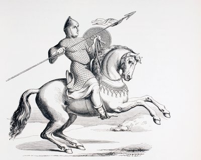 Zincir Posta ve Miğfer giymiş, Mızrak ve Kalkan taşıyan bir Norman Şövalyesi, 1873 by French School