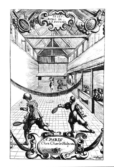 A Royal Game of Tennis in the Jeu de Paume, Versailles, published by Charles Hulpeau   by French School