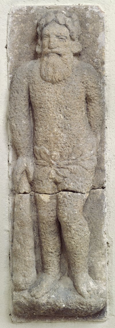 Kulübünü Tutan Vahşi Bir Adam (kumtaşı) by French School
