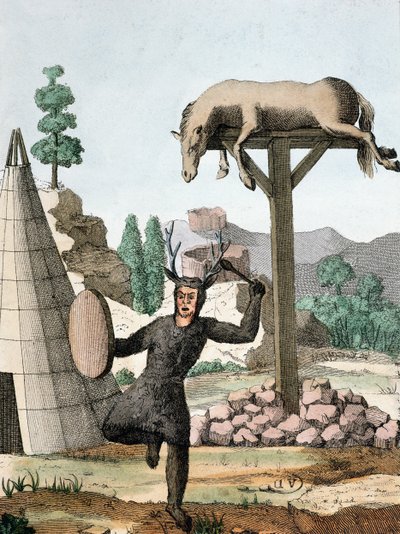Bir Sibirya Tartar Şamanı ve Mezarlığı, c.1811 by French School