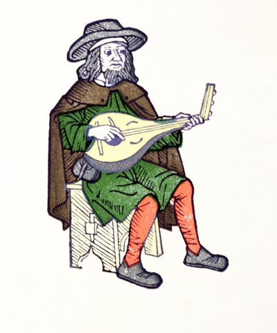 13. yüzyılın başlarından itibaren ud çalan bir Troubadour, şarkı söylemeye uygun Aucassin et Nicolette by French School