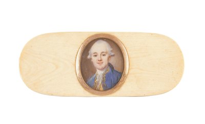 Bt., Sir Robert Ainslie olduğu söylenen bir beyefendi, bir kutunun kapağına yerleştirilmiş (fildişi üzerine suluboya) by French School