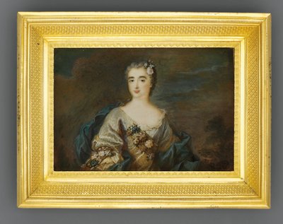 Louise-Jeanne de Durfot adında bir bayan, Duchesse de Mazarin et de la Meilleraye, c.1750 (fildişi üzerine suluboya) by French School