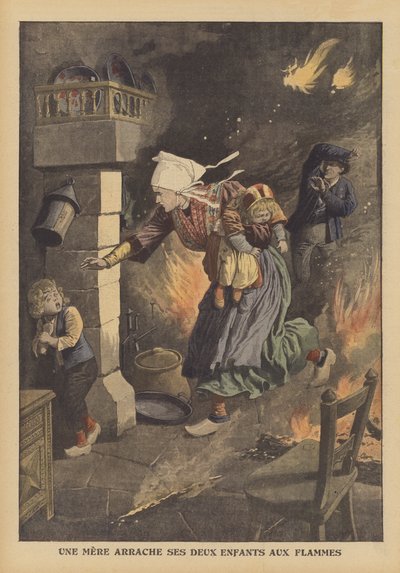 Çocuklarını ateşten kurtaran bir anne (renkli taş) by French School