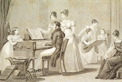 Genç bayanlar için şarkı söyleme dersi (gravür) by French School