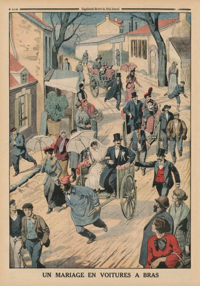 El arabalarında bir düğün, Le Petit Journal'dan arka kapak resmi, ek illustre, 5 Nisan 1914 by French School