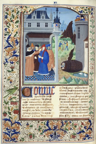 Ekle. 11696, f.136v Boccaccio gözlemci işkence, Giovanni Boccaccio'nun 'Le Livre des Cases des Nobles et Illustres Hommes' kitabından, c.1470 (parşömen üzerine mürekkep, renk ve altın) by French School