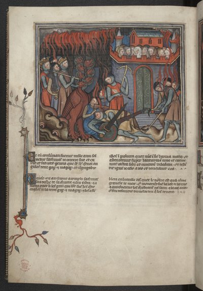 Ekle 17333, f.42v, Ejderhayla savaşan Cennet ordularının minyatürü (Vahiy XIX:19-20), Apocalypse