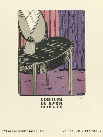 "Coiffeuse de Laque Noir  Or" reklamı, pub.1921 (şablon baskı) by French School