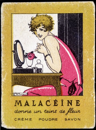 Malacéíne güzellik ürünleri için reklam kartpostalı. 1920 dolaylarında. by French School