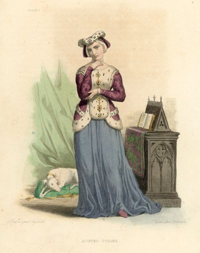 Agnes Sorel (renkli gravür) by French School