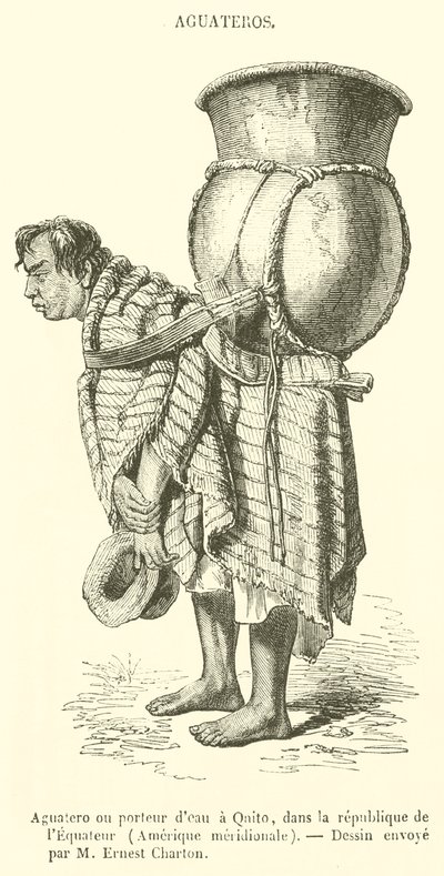 Aguatero veya Su Taşıyıcı Qnito, Ekvador Cumhuriyeti, Güney Amerika (gravür) by French School