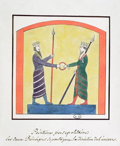 Ahura Mazda ve Angra Mainyu dünyayı tartışıyor, Persepolis