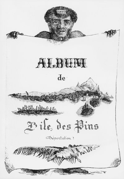 Pines Adası albümü, Yeni Kaledonya, sınır dışı etme, ön kapak resmi, 1877 (bw litho) by French School