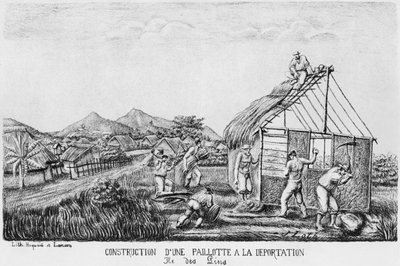 Isle of Pines albümü, sınır dışı edilenlerin samandan bir kulübe inşası, 1878-79 by French School