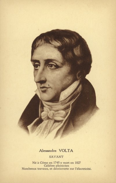 Alessandro Volta (1745-1827), İtalyan fizikçi (lito) by French School