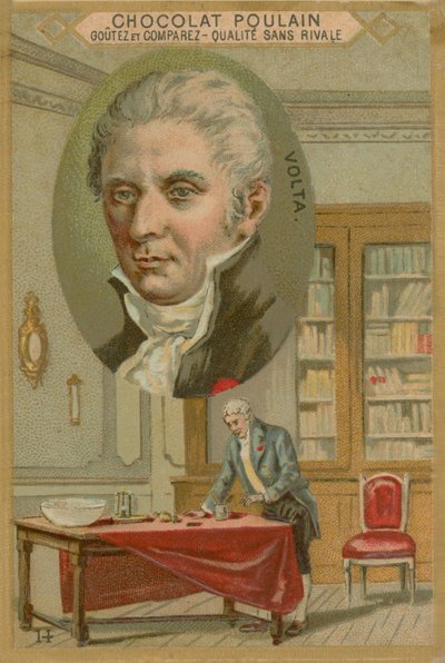 Alessandro Volta, Çikolata Poulain ticaret kartı by French School