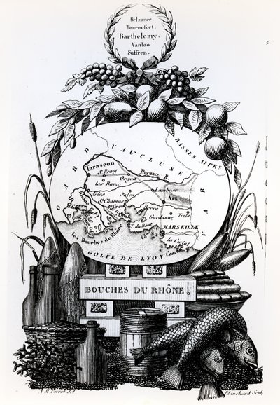 Bouches-du-Rhone bölümünün alegorik haritası, c.1830 by French School