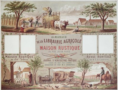Geleneksel ve modern çiftçilik yöntemlerini gösteren Almanak. c.1870-80 by French School
