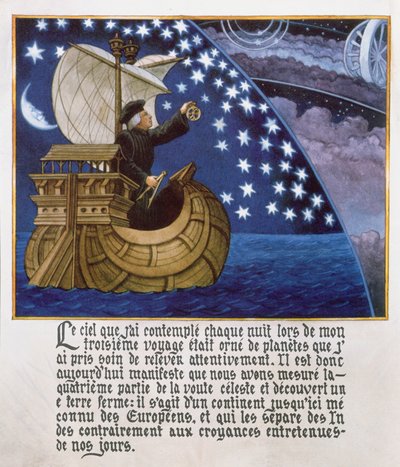 Amerigo Vespucci 3. yolculuğunda yıldızların arasında seyrediyor by French School