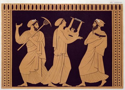 Antika bir vazodan sonra antik Yunan tiyatro sahnesi by French School