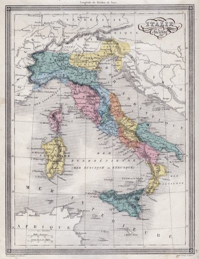 Antik İtalya - Vuillemin tarafından hazırlanan “” Yerleşik Okullar için Eski ve Modern Coğrafya Evrensel Atlası”ndan çıkarılan plaka - yaklaşık. 1845 by French School