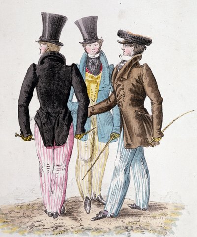 Anglomanyalılar, takım elbiseli erkekler - litho by French School