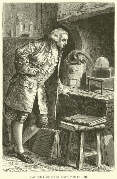 Antoine Lavoisier, Havanın bileşimini keşfeder (gravür) by French School