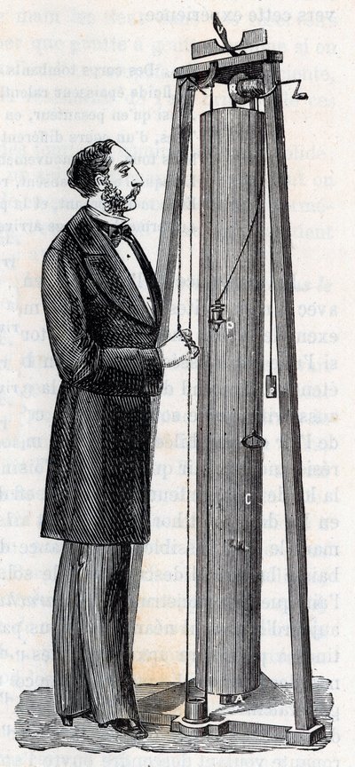 Aparatı Arthur Jules Morin (1795-1880) cisimlerin düşüşünü incelemek için aparat - “” Bilimler herkesin beğenisine sunuldu - Popüler fizik ve kimya”” da gravür Alexis Clerc - 19. yüzyılın sonu - Özel koleksiyon by French School