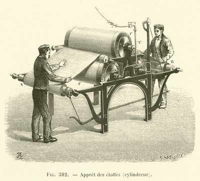 Appret des etoffes, silindir (gravür) by French School