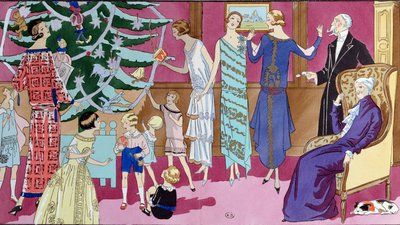 Noel Ağacının Etrafında, Art Gout Beaute dergisinden moda levhası, Aralık 1923 by French School