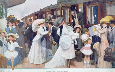 Kocaların trenle gelişi, 1908 by French School