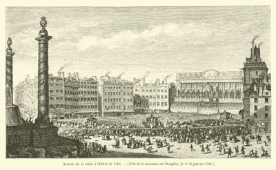 Kraliçenin Belediye Binasına gelişi, Fete de la doğum du Dauphin, 21 ve 23 Ocak 1782 by French School