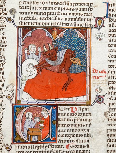 Arundel 484 f.245 Ölü bir kişinin yatağında bir şeytan veya iblis, Digestum Vetus