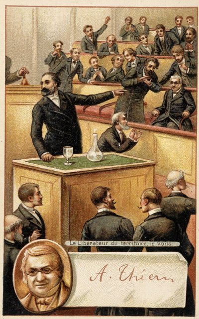 Meclis tezahürat Thiers, “” bölgenin kurtarıcısı”” ve madalyonda portre - kromo., 19. yüzyılın sonlarında. by French School