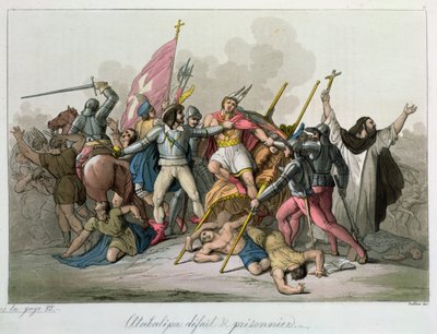 Atahualpa (c.1502-33) Francisco Pizarro'nun (c.1478-1541) birlikleri tarafından yenildi ve esir alındı 1820 by French School