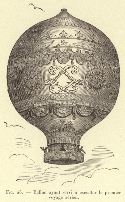 İlk hava yolculuğunu yapmak için kullanılan balon (gravür) by French School