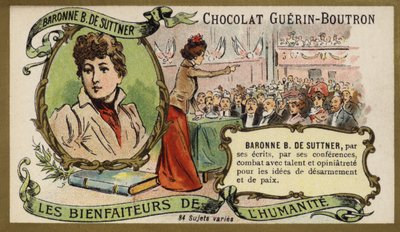 Barones Bertha von Suttner, Avusturyalı romancı ve pasifist (chromolitho) by French School
