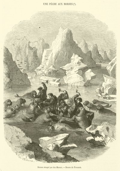 Morses tarafından saldırıya uğrayan tekne (gravür) by French School